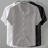 economico Classico-Per uomo Camicia Camicia di lino Camicia Estiva Abbigliamento da spiaggia Camicia con Bottoni Semplice Casuale Spiaggia Nero+Bianco+Grigio Blu navy + blu + bianco Kaki+Verde+Blu navy Blu navy + blu