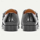 economico Scarpe Eleganti Classiche-Scarpe eleganti da uomo di alta qualità in vera pelle verniciata nera con fibbia, pannello testurizzato, calzature formali di lusso per uomini d'affari, matrimoni, ufficio, banchetti e abbigliamento serale sofisticato.