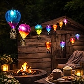 رخيصةأون يعمل بالطاقة الشمسية-أضواء سلسلة من الحديد المقاوم للماء يعمل بالطاقة الشمسية، على شكل بالون هواء ساخن، فوانيس LED معلقة للحديقة، والفناء، والسور، والشرفة، والباحة، والتراس، والفيلا، والحفلات الخارجية، والاحتفالات &amp;إضاءة