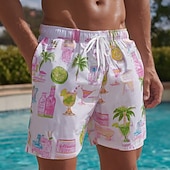 abordables Nourriture &amp; Boissons-Men's Coconut Tree Beverage Swim Trunks Bathing Suits Swim Shorts Board Shorts Mid Waist Hawaiian Beach Vacation Wear Side Pockets Mesh Lining Elastic Drawstring Waist Designer Clothing Apparel