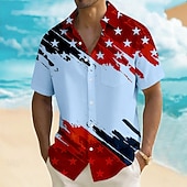  Herre 4. juli USAs 250-årsjubileum Amerikansk flagg Skjorte Sommerskjorte Skjorte med knapper Kortermet Patriotisk utendørs Ferie Sommer Vår Aftæpning 3D-utskrift Front One Lomme Lin som skjorte Bl