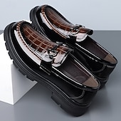 billiga Loafers-Herr svarta röda lackloafers slip-on metallbitar med grov sula lyxiga formella skor för bröllop, banketter, fester, bal och iögonfallande aftonkläder