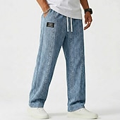 baratos calça casual-Homens Calças Calça casual Calças largas Calças texturizadas Jacquard Com Cordão Perna reta Tecido Conforto Comprimento total Casual Diário Ao ar livre Férias Moda Azul Preto Micro-Elástica