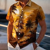 abordables Plantes tropicales-Homme Cocotier Voilier Plantes Tropicales Chemise hawaïenne Chemises tropicales Chemise Aloha Manche Courte Hawaïen Vacances à la Plage Été Printemps Col Rabattu Impression 3D Chemises boutonnées