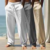 ieftine Vacanţă-Bărbați Pantaloni de in Pantaloni Pantaloni de vară Pantaloni largi Pantaloni de plajă Cordon Talie elastică Pachet multiplu Culoare solidă Confort Respirabil Lungime totală Zilnic Plajă Concediu