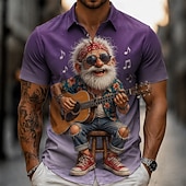  Homme Joueur guitariste Personnage de dessin animé Vieil Homme Chemise Chemise d'été Chemise Boutonnée Manche Courte Drôle Vintage Rétro Quotidien Extérieur Vacances Été Printemps Col Rabattu
