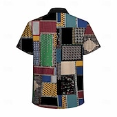  Retro Vintage Hippie 1970s Shirt Short Sleeves Hippie Retro Patchwork Bohemian Fancy Dress Men's Music Festival Party Daily Wear Adults' Shirt Spring & Summer