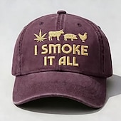 お買い得  贈り物-「I smoke it all」刺繍入りキャップ、お父さんへの面白いヴィンテージベースボールハットギフト、葉、牛、豚、鶏の刺繍入り、調節可能なダッドハットライフスタイルステートメントキャップ（男性用・女性用）
