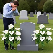 billige Kunstig blomst-2 stk. kunstige blomster til kirkegården til minnedagen, store, vedlikeholdsfrie gravsteinsdekorasjoner, egnet for alle årstider, ideelle for utendørs kirkegårder, minnehaller hjemme, gravsteder