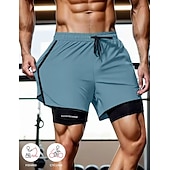 cheap Casual Shorts-Men's Shorts Casual Shorts Athletic Short Pocket Elastic Waist 2 in 1 Plain Solid Quick Dry Breathable Short Daily Outdoor Gym Sports Sport Blue Black Micro-elastic