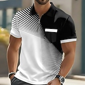 baratos Polo Geométrico Masculino-Homens Geométrico Camisas Polo Manga Curta Camisas polo Lapela Casual Ao ar livre Feriado Roupa Diária Bolsos Impressão 3D Primavera Verão Azul Preto Roxo
