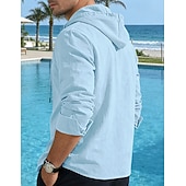 tanie Casualowa koszulka Henley-Męskie Koszula bawełniano-lniana Podkoszulek Koszula Henley Koszulka z długim rękawem Długi rękaw Kaptur Wiosna Jesień Równina Moda Moda miejska Codzienny Ściągana na sznurek Guziki Codzienny Urlop