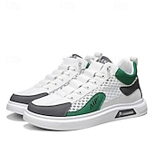 cheap Casual Sneakers-Men's Casual Lace-Up Sneakers White Beige Faux Leather Athletic Shoes for Walking, Travel and Everyday Style