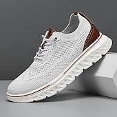 ieftine Pantofi casual cu șireturi-Teniși slip-on tricotați pentru bărbați, albi și maro, pantofi casual flexibili cu talpă joasă, confort respirabil pentru purtare zilnică, călătorii și ieșiri în weekend