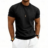 billige grunnleggende t-skjorter-Herre Vaffel T-skjorte T skjorte Kortermet skjorte T-skjorte Kortermet Crew-hals Sommer Vår Helfarge Gatemote Stilfull Sportslig Jacquard Daglig utendørs Feriereise Hvit Svart Mørkegrå Topp T-skjorte