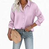  Dames Overhemd Elegant satijnen top Blouse Knop Effen Elegant Stijlvol Lange mouw Overhemdkraag Normale tops Dagelijks Feestdagen Uitgaan blauw Zwart Wit Geel Lichtgroen Zomer Lente Herfst