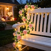 baratos Luzes solares de corda-Luzes solares em formato de trepadeira de rosas, 2m, 20 LEDs, 8 modos, ideais para decoração de pátio, varanda, jardim, à prova d'água, festas de aniversário, praia, piquenique, casamento e feriados.