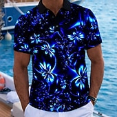 abordables Polo hawaiano para hombre-Hombre Floral Camisas polo hawaianas Manga Corta Camisas de polo Diseño Casual Complejo Ropa Deportiva Ropa de vacaciones Impresión 3D Botones Primavera verano Azul Piscina Azul Marino Morado
