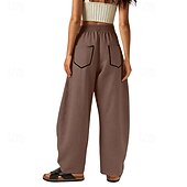 abordables Fondos-Mujer Pantalones de lino y algodón Pantalones Pantalones casuales Pantalones de verano Vacaciones Moda Ropa de calle Longitud total Alta cintura Retazos Bolsillo Cintura elástica Comodidad Cómodo