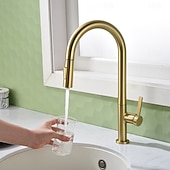 Недорогие Смесители для кухни-Кухонный смеситель с выдвижным распылителем, однорычажный смеситель с высоким изливом для мойки, прочная латунная конструкция, двухфункциональная распылительная головка, простая установка.