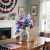 cheap Artificial Flower-10PCS July 4th Artificial Flowers Patriotic Flowers Independence Day Home Decor Floral Arrangements for Dining Table, Independence Day Holiday Decorations
