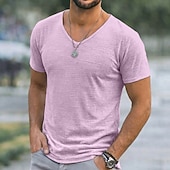 Χαμηλού Κόστους βασικά μπλουζάκια-Ανδρικά Μπλουζάκι Κοντομάνικο μπλουζάκι Μπλουζάκι μπλουζάκι Μπλουζάκι από λινό Κοντομάνικο Λαιμόκοψη V Καλοκαίρι Άνοιξη Συμπαγές Χρώμα Σκέτο Pit Strip Κομψό στυλ street Στυλάτο Καθημερινό Σκέτο