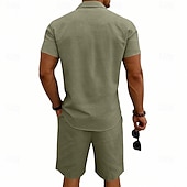 economico Camicie di lino-Per uomo Camicia di lino Due pezzi Set Camicia E Shorts Shorts di Lino Shorts da Spiaggia Impostare Semplice Quotidiano All'aperto Vacanza Collo ripiegato Manica Corta Estate Moda Casual Confortevole
