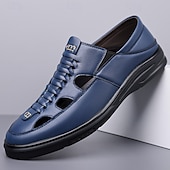 ieftine Sandale casual-Sandale bărbătești albastre, cu șireturi, casual, respirabile, cu vârful închis, confortabile, de vară, stil smart casual pentru bărbați, ideale pentru purtare zilnică, călătorii în vacanță