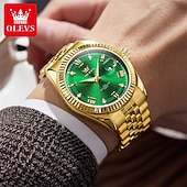 voordelige Quartz Watches-OLEVS Mens Luxury Watch Classic Green Face Two Tone Silver Gold Stainless Steel Waterproof Quartz Wristwatch with Date Luminous Hands Business Dress Fashion Watches for Men Gifts