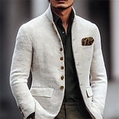 cheap Men's Classic Blazers-Men's Blazer Jacket Casual Business Work Vintage Neutral Spring Fall Terylene Solid Color Single Breasted Blazer White
