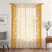 economico Tende trasparenti-Tenda trasparente per finestre, adatta a tutte le stagioni, per camera da letto e soggiorno, con asta, motivo floreale dipinto a inchiostro, effetto morbido e nebbioso, elegante e leggera.