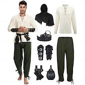 ieftine îmbrăcăminte-Medieval Renascentist Pantaloni Curea în Talie Cămașă Mâneci Lungi Pirat Viching Ranger Cu Șiret În V Costume de fancy Bărbați Pirat Mascaradă Petrecere Târgul Renașterii LARP Adulți Costum