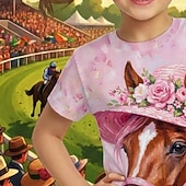 cheap Girl's 3D Animals-Kentucky Derby Girls' 3D Graphic Horse T shirt Tee Short Sleeve 3D Print Summer Spring Sports Fashion Streetwear Kids 4-12 Years Crew Neck Casual Daily Outdoor Regular Fit