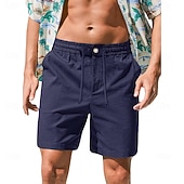 cheap Classic-Men's Shorts Linen Shorts Summer Shorts Beach Shorts Drawstring Elastic Waist Plain Comfort Breathable Short Daily Outdoor Beach Vacation Fashion Blue Black Inelastic