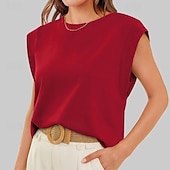 baratos Tanque Simples-Mulheres Camiseta Côr Sólida Clássico Casual Sem Manga Gola Redonda Tops regulares Diário Para Noite Final de semana Preto Branco Vinho Verde Escuro Damasco Verão Primavera