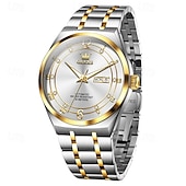 economico Orologi meccanici-Orologio automatico da uomo - lussuoso orologio da polso automatico da lavoro in acciaio inossidabile bicolore oro con datario, impermeabile, luminescente, regalo elegante per marito, papà e figlio