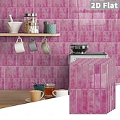 cheap Wall Stickers-10PCS 17x23cm Peel and Stick Thick Pink Purple Mosaic Pattern PVC Wall Stickers, American Vintage Style Self-Adhesive Removable Wallpaper for Renters, for Bedroom Bathroom Cabinet, Easy to Install