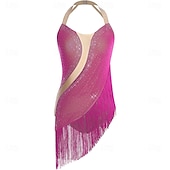 cheap Competition Dress-Women's Magenta Latin Dance Dress - Halter Neck Sparkly Rhinestone Fringe Dress for Ballroom, Salsa &amp; Performance