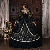 baratos Vestidos-Rococó Barroco Vestido de Baile Longo Vestidos Vestido de Baile Manga Comprida Princesa Casamento Cordões Floral De Baile Decote Quadrado Fantasia Mulheres Real Dia Das Bruxas Carnaval Baile de