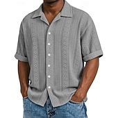 Χαμηλού Κόστους Ανδρικά Smart Casual πουκάμισα-Ανδρικά Πουκάμισο Υφή Πουκάμισο με κουμπιά Πουκάμισο ζακάρ Μαύρο Λευκό Πράσινο Ανοικτό Βαθυγάλαζο Βυσσινί Κοντομάνικο Γεωμετρικό Πέτο Καθημερινά ΕΞΩΤΕΡΙΚΟΥ ΧΩΡΟΥ Ζακάρ Ρούχα Κομψό στυλ street