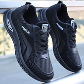 baratos Tênis Casuais-Tênis esportivo casual masculino preto com cadarço, leve, respirável e confortável para caminhada, ideal para uso diário, viagens, lazer ao ar livre, atividades de fim de semana e um estilo ativo para o dia a dia.