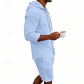 Χαμηλού Κόστους Βαμβακερό Λινό Πουκάμισο-Ανδρικά Πουκάμισο λινό 2 Κομμάτια Σετ πουκαμίσου Και Σορτσάκια Σορτς από λινό Σορτς παραλίας Σειρά Σκέτο Καθημερινά ΕΞΩΤΕΡΙΚΟΥ ΧΩΡΟΥ Διακοπές Με Κουκούλα Μακρυμάνικο Καλοκαίρι Άνοιξη