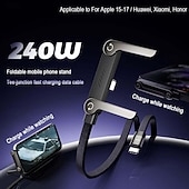 abordables Câbles de téléphone portable-Câble USB-C vers Type-C 240 W, tête pivotante à 180° avec support pour téléphone, câble de charge rapide tressé en nylon pour MacBook, iPhone 17/16/15 Pro Max, Samsung S26 Ultra Plus, iPad Pro et