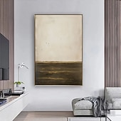 cheap Abstract Paintings-Minimalist Calming Landscape Painting On Canvas Large Contemporary Monochromatic Artwork Vertical Wall Decor Brown Beige Canvas Art