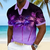 abordables Polo hawaïen pour homme-Homme Palmier Polos Hawaïens Manche Courte Polos Col en V Occasionnel Resort Athleisure Tenue quotidienne Vêtements de vacances Impression 3D Printemps &amp; Été Bleu Violet Vert