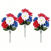cheap U.S. 250th Anniversary-3Pcs 250th Anniversary Artificial Chrysanthemums &amp; Rose Flowers, Reusable Plastic Flowers for American Independence Day Decorations, 4th of July Party Decor, Home &amp; Garden Centerpieces