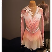 cheap Figure Skating Dresses-Figure Skating Dress Women's Ice Skating Dress Pink Patchwork Thumbhole Stretchy Training Competition Skating Wear Classic Crystal / Rhinestone Long Sleeve Ice Skating Figure Skating