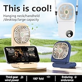 お買い得  携帯扇風機-携帯型ハンディファン、LEDディスプレイ付き折りたたみ式ネックファン &amp;モバイルバッテリー、旅行用吊り下げ式パーソナルファン、スマホホルダー付き180°折りたたみ式卓上ファン、3段階風量調節、屋外用USB充電式ミニファン