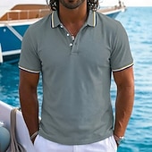 economico Polo Classico da Uomo-Per uomo Maglia da golf Polo Piqué Casuale Affari Colletto Polo a Coste Manica Corta Moda Essenziale Tinta unica Blocco di colori Bottoni Estate Primavera &amp; Autunno Vestibilità regolare Blu azzurro