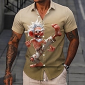 cheap Vintage Shirt-Men's Funny Cartoon Character Old Man Shirt Summer Shirt Button Up Shirt Short Sleeve Vintage Retro Daily Outdoor Vacation Summer Spring Turndown 3D Print Collared Shirts Blue Black Brown Khaki Gray